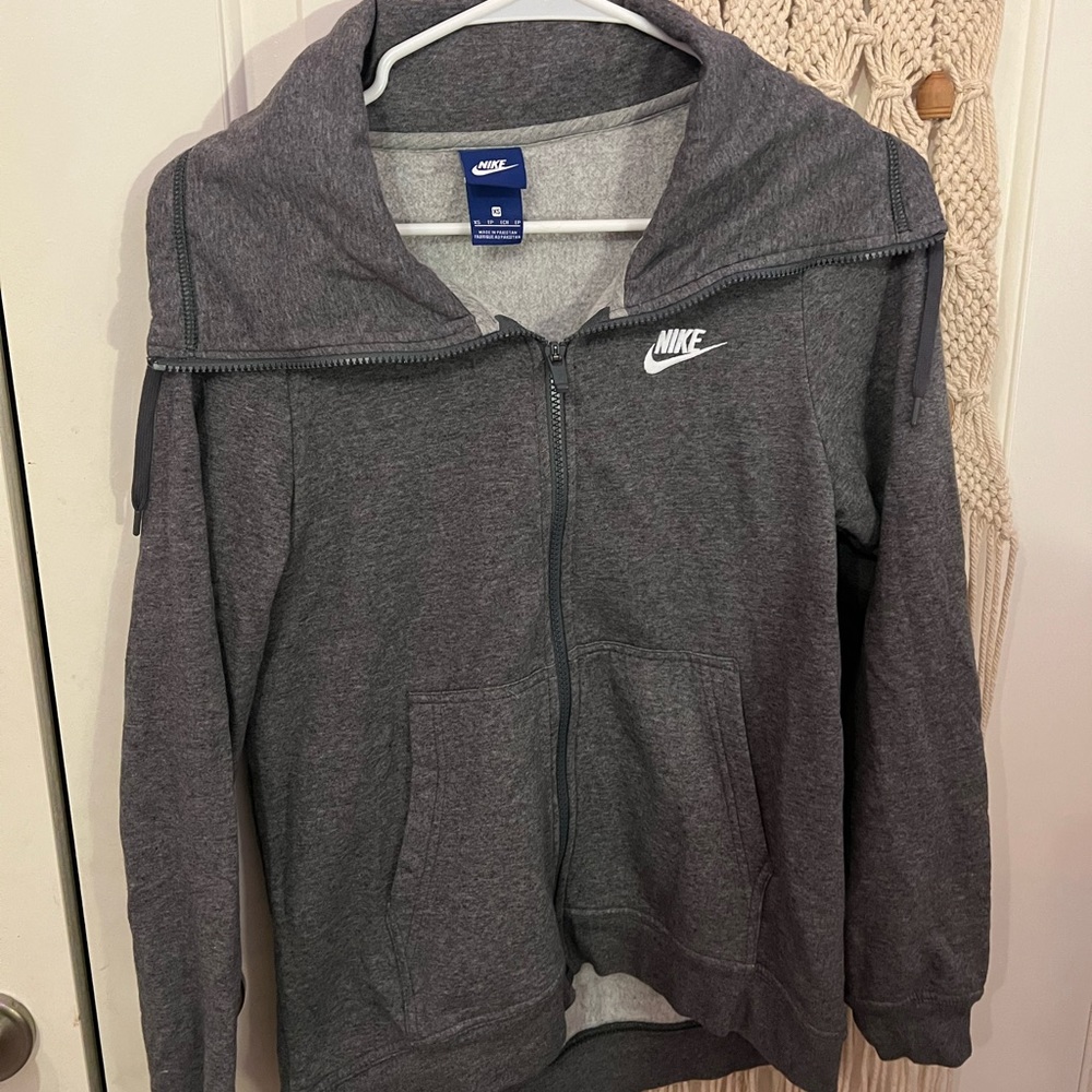 Nike, collar, drawstring, zip up, gray, XS